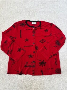 Softwear Red Button-Down Floral & Star Print Women's Shirt